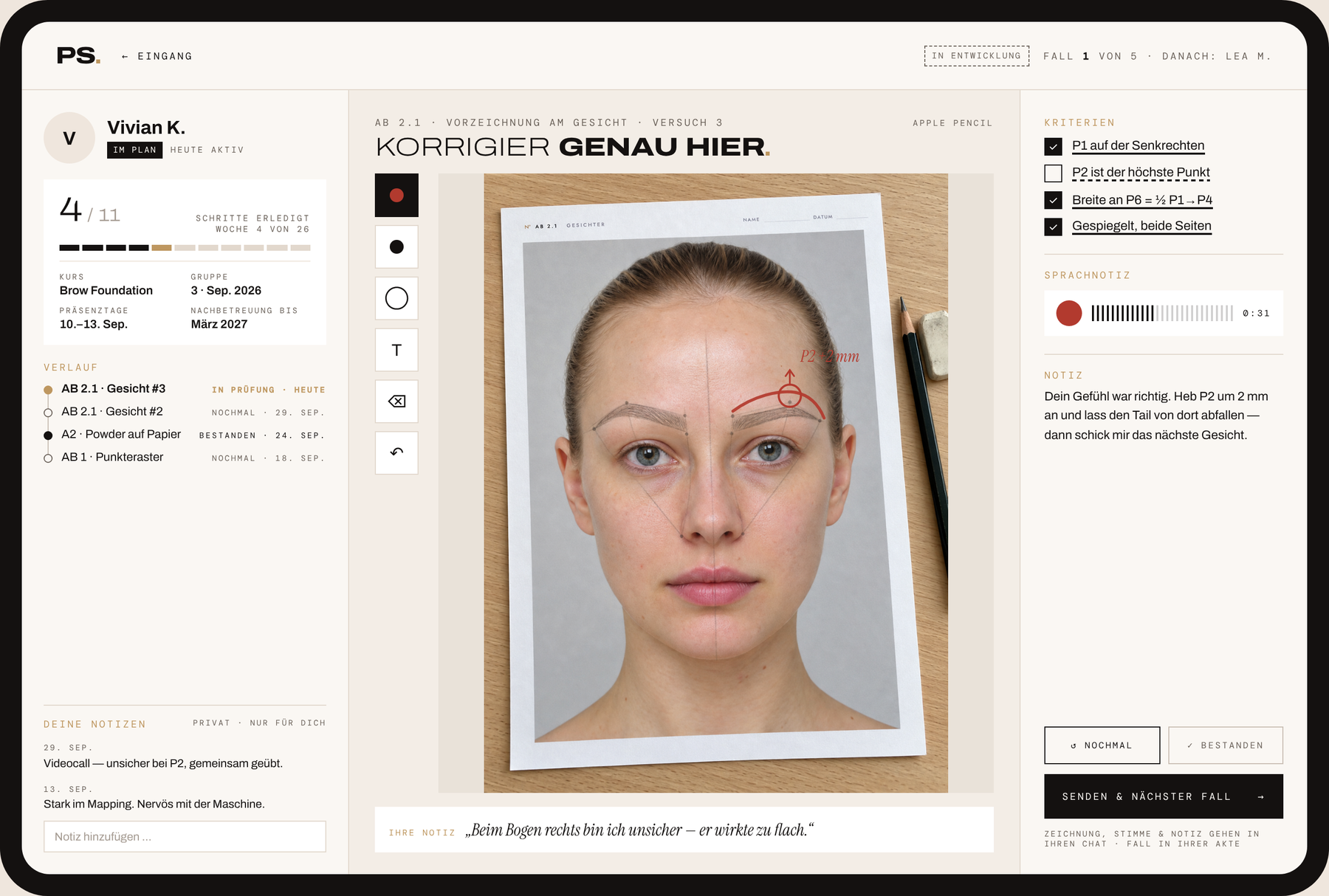 Entwurf der Nachbetreuungs-App: Korrektur auf dem Foto